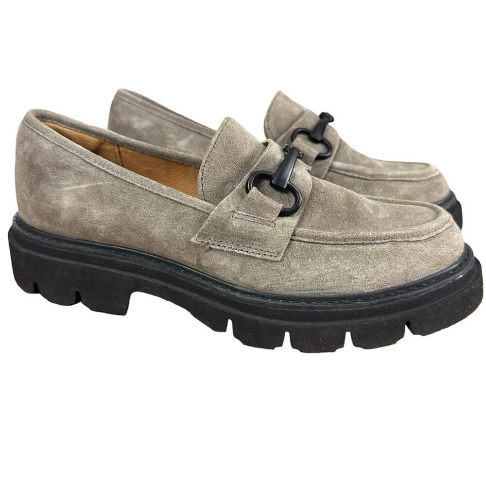 Sofft Satara Platform Chunky Loafers Horse Bit Suede Leather Shoes Gray sz 8.5